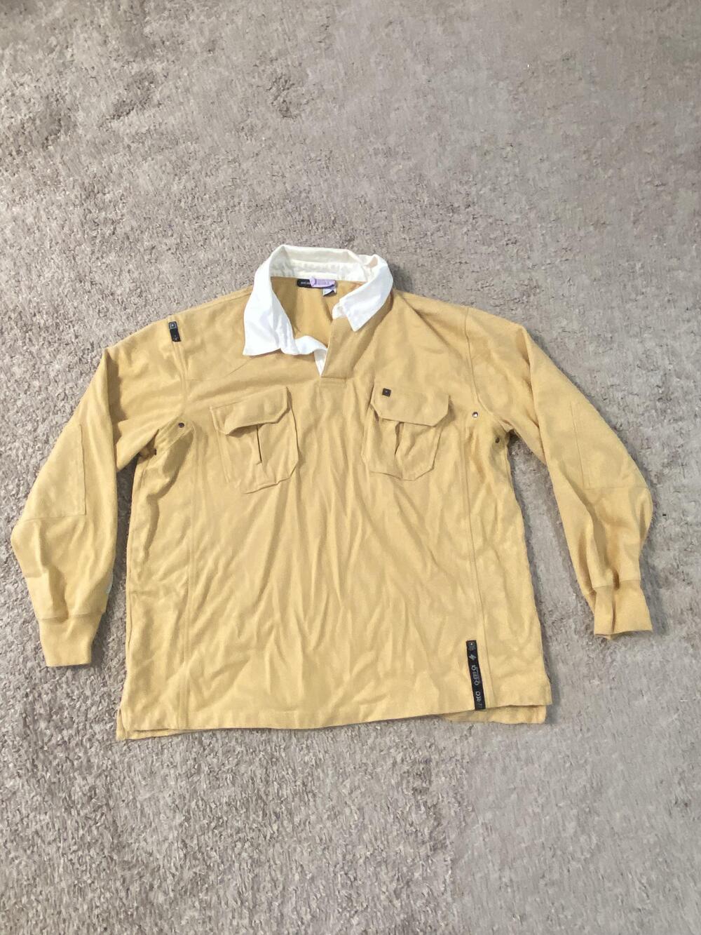 Rocawear Pullover Shirt Mens 2XL Tan White Long Sleeve Dual Pocket Cotton Casual